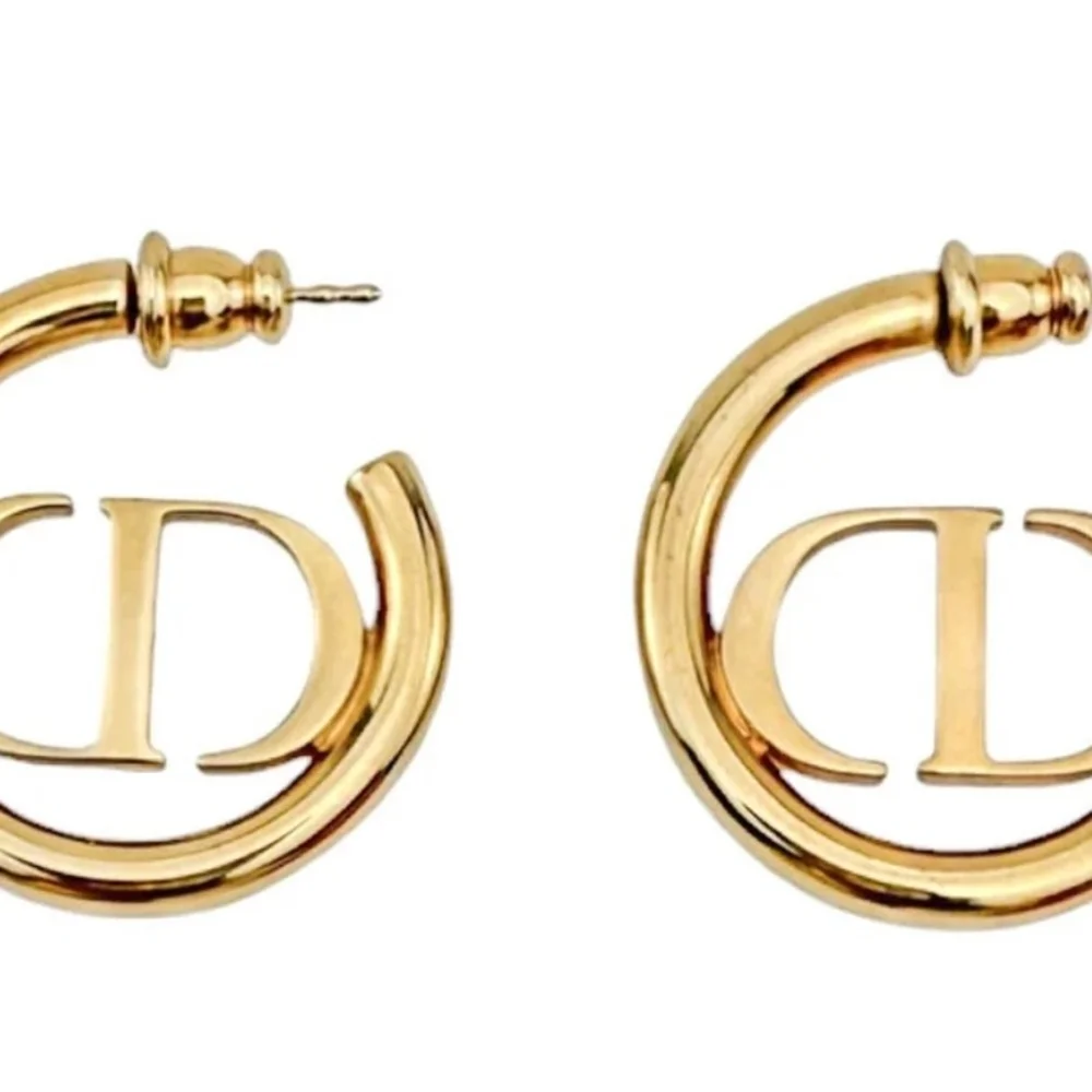 Dior Gold Logo Hoop Earrings - Picture 2 of 8